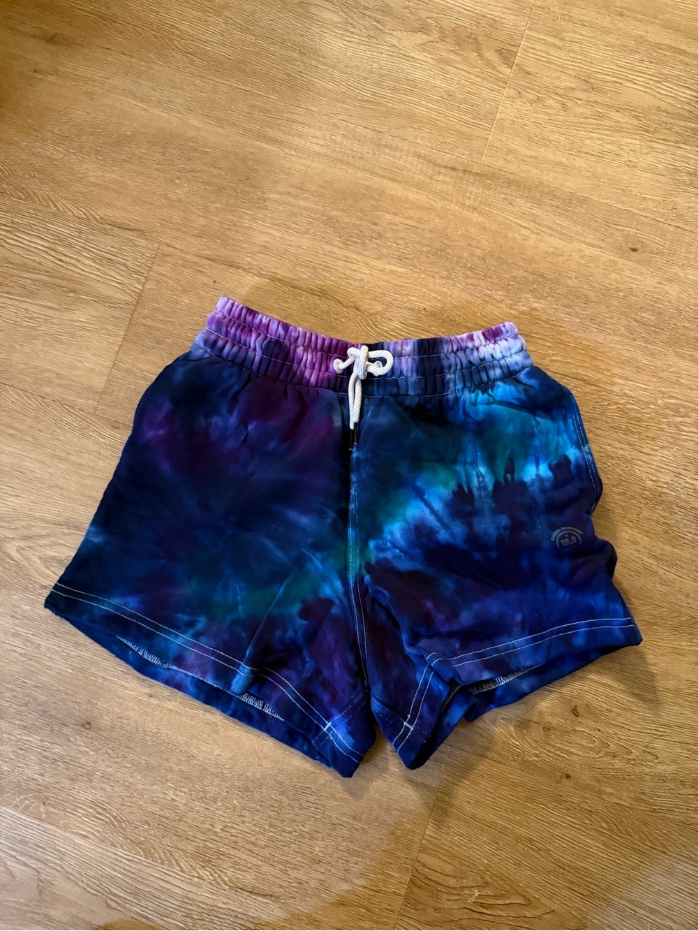 Tie-Dye Drawstring Shorts in Blue & Purple with Pockets
